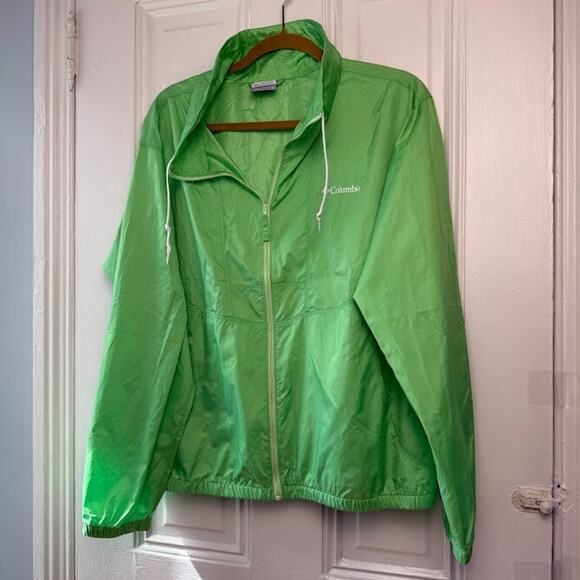 Columbia Windbreaker Jacket Womens Large Green Drawstring Full Zipper *Flaws - Picture 1 of 8